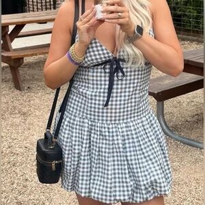 Hollister V-Neck Gingham Bubble Mini Dress